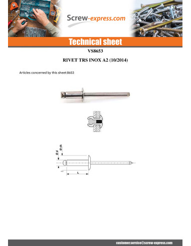 1 x Rivet Blind Entirely Stainless Steel TRS 3.2X8