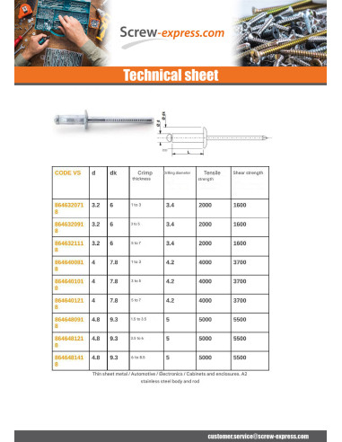 1 x Rivet GOMUST TRS Stainless Steel A2 4X10