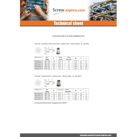 1 x Nut Rivet Stainless Steel Flat Head Hexagonal M8X18 INPTH 30