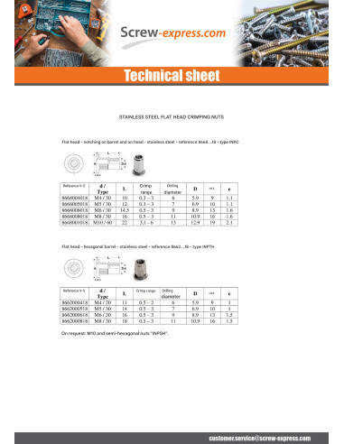 1 x Nut Rivet Stainless Steel Flat Head...