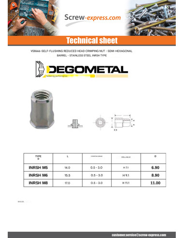 1 x Nut Reduced Head SEMI Hexagonal M5X14 INRSH...