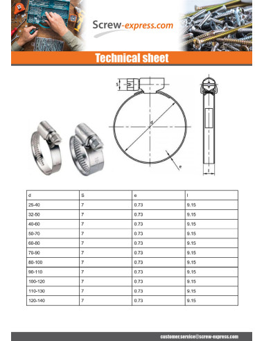 1 x Hose clamp Stainless Steel W4 Diameter 50...
