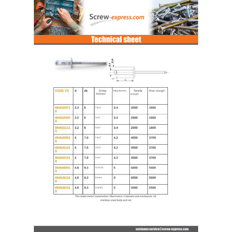 1 x Rivet GOMUST TRS Stainless Steel A2 4.8X9.5