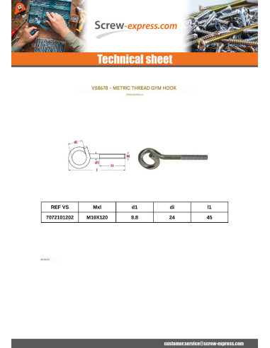 1 x Gym hook Thread Machine Stainless Steel A2...