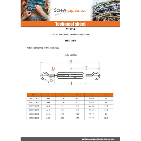1 x Turnbuckle Hook Eye 6X110 Eye 9 Zinc Plated