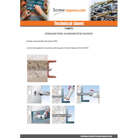 1 x Stud Anchor M10X60 Stainless Steel A4