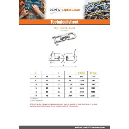 1 x Swivel With Rings Snackle Stainless Steel A4 Diameter 10