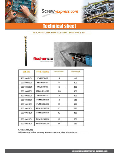 1 x Fischer Drill MULTIMATERIALS 12/200/250