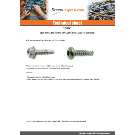 1 x Self Drilling Hexagonal Head 4.8X25 Stainless Steel Aisi 410