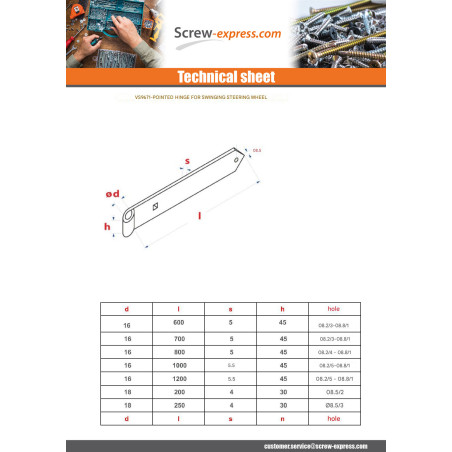 1 x Pointed strap hinge for swing shutters 16X600 ZN