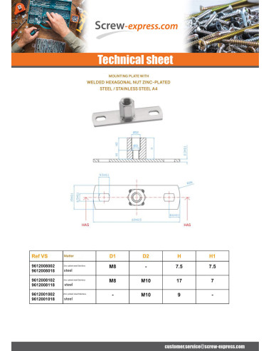1 x Fastening plate With Nut Hexagon M10...
