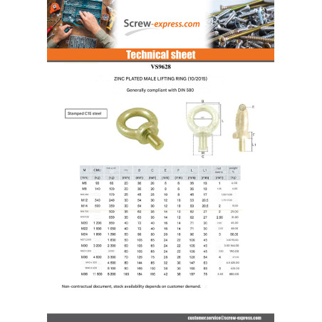 1 x Eye Nut MALE M8 Zinc Plated