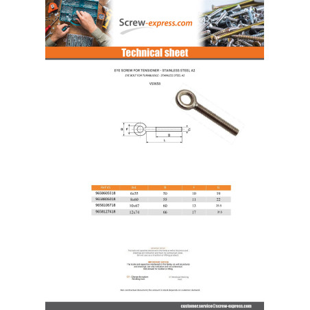 1 x Eyebolt For Turnbuckle Eye 11 Stainless Steel A2 8X60
