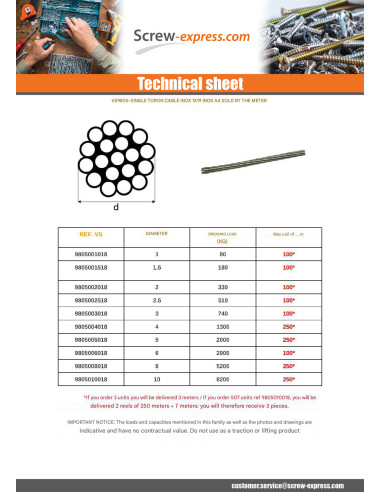 1 x Meter of Wire Rope Diameter 3 Stainless...
