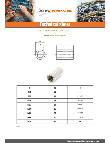 1 x Manchon Cylindrical Self Tapping M10X40...