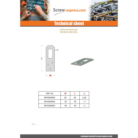 1 x Mounting plate Gate COAT Zinc Plated 20X50