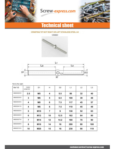 1 x Inside Right Thread Pitch Right Stainless...