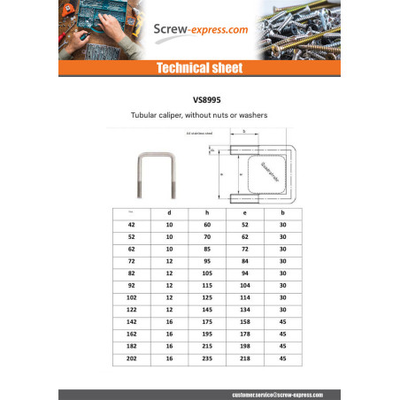 1 x U-Bolt Straight or flat bottom 95X72X95 M12/30/30 Stainless Steel A4
