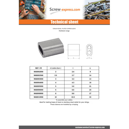 1 x Manchon Linch Pin Wire Rope Diameter 2.5COPPER Nickel