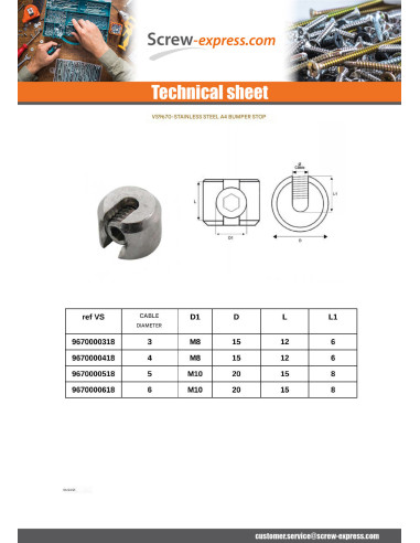 1 x STOP BUMPER Stainless Steel A4 Linch Pin...