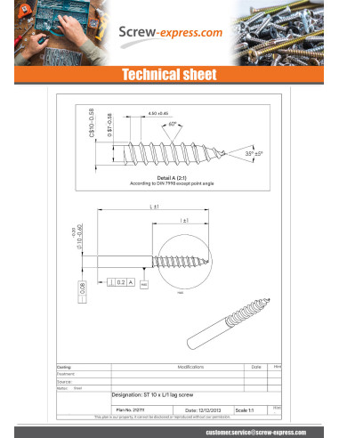 1 x Coach Screw Set Screw 10X130 Thread Length:...