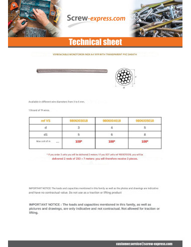 1 x Meter of Wire Rope Diameter 3 Stainless...