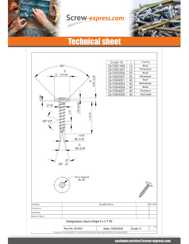 1 x Screw Truss 5X40 Full Thread T20 Nickel Plated