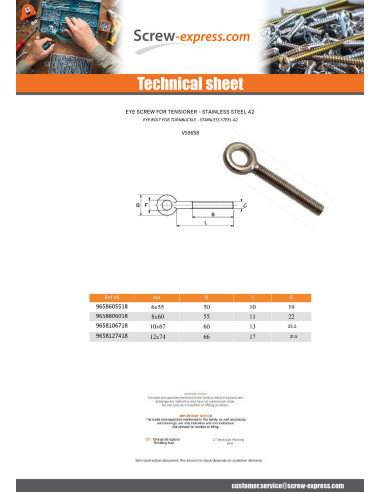1 x Eyebolt For Turnbuckle Eye 17 Stainless...