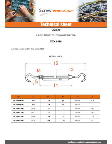 1 x Hook And Hook Turnbuckle 6X110 Zinc Plated