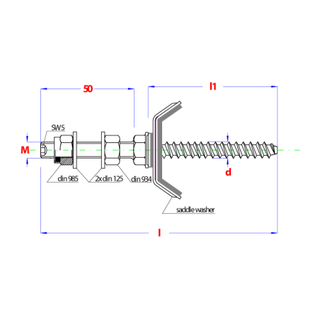 1 x Screw Sadle SIGN SOLAR M10 Total Lengh 175 Stainless Steel A2