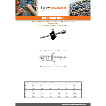 1 x Screw Sadle SIGN SOLAR M10 Total Lengh 175 Stainless Steel A2