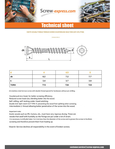 1 x Decking Screw Double Thread Countersunk...