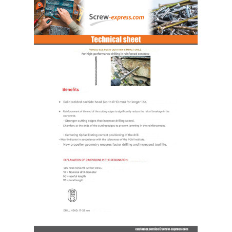 1 x Drill For PERCUSSION SDS MORE 18/400/450