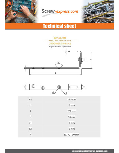 1 x Hook Of for roofing VARIO 260X30X60 /5...