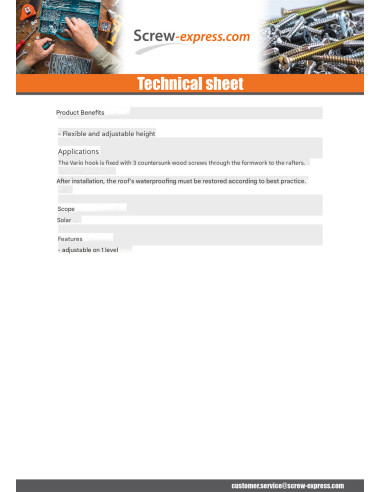 1 x Hook Of ROOF VARIO 260X30X60 /5 Stainless...