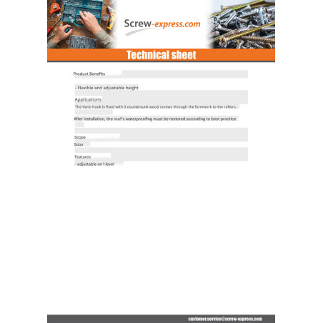 1 x Hook Of for roofing VARIO 260X30X60 /5 Stainless Steel A2