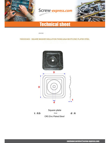 1 x Washer Square fixation INSULATION 6X64 Zinc...