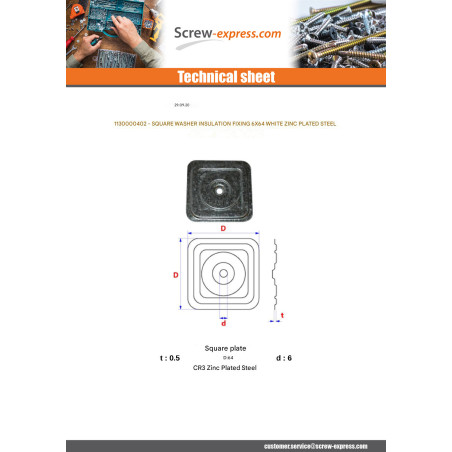 1 x Washer Square fixation INSULATION 6X64 Zinc Plated