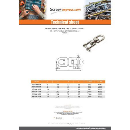 1 x Swivel With Snackles Stainless Steel A4 Diameter 8