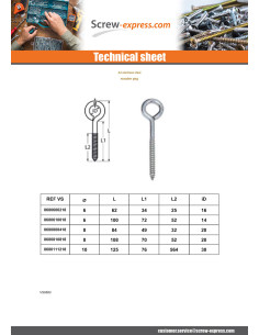 Piton Wood Stainless Steel A4 6X62 Thread Length: 25 Eye 16 2