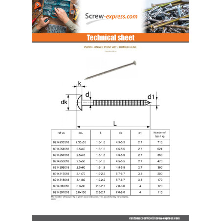 1 x Kg of nails Stainless Steel A4 Round Head RINGED 3.8X100