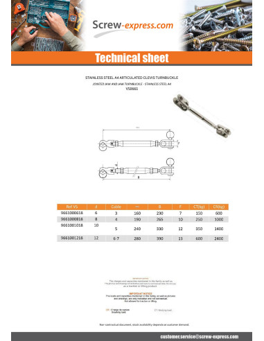 1 x Jointed Jaw And Jaw Turnbuckle Stainless...