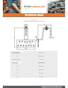 Hook for solar panel 180X70X6 /8 Stainless Steel A2 2