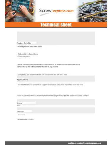 1 x Hook for solar panel 180X70X6 /8 Stainless...