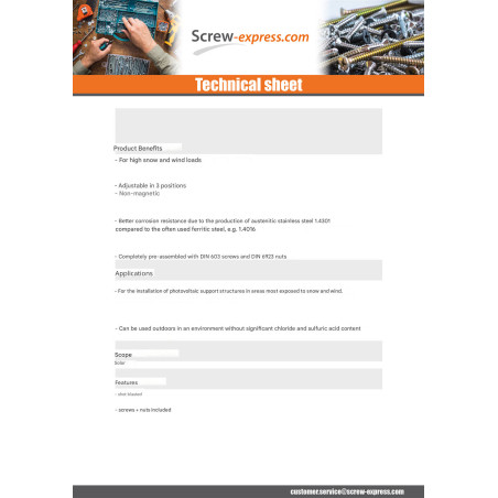 1 x Hook for solar panel 180X70X6 /8 Stainless Steel A2