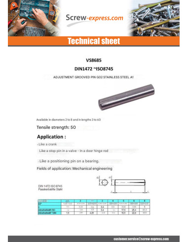1 x Adjustment spline pin G02 Stainless Steel...