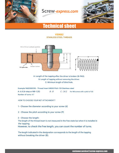 1 x Wire Threaded Inserts M10X25 Pitch 150...