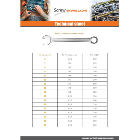 1 x Combination spanner 10 Linch Pin Screw Hexagonal Head / Nut M6