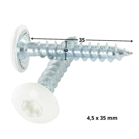1 x Screw Truss 6X35 Partial Thread T30 Zinc Plated Painted White Ral9010/Pure White
