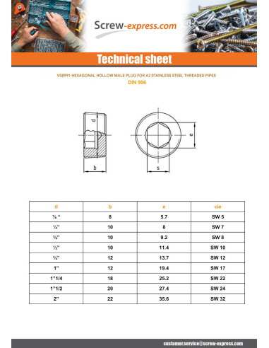 1 x Hollow hexagonal male screw plug 18X25.2 Cl...